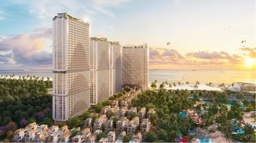 Phối cảnh minh họa tháp căn hộ và nhà thấp tầng ven biển Sun Cửa Lò