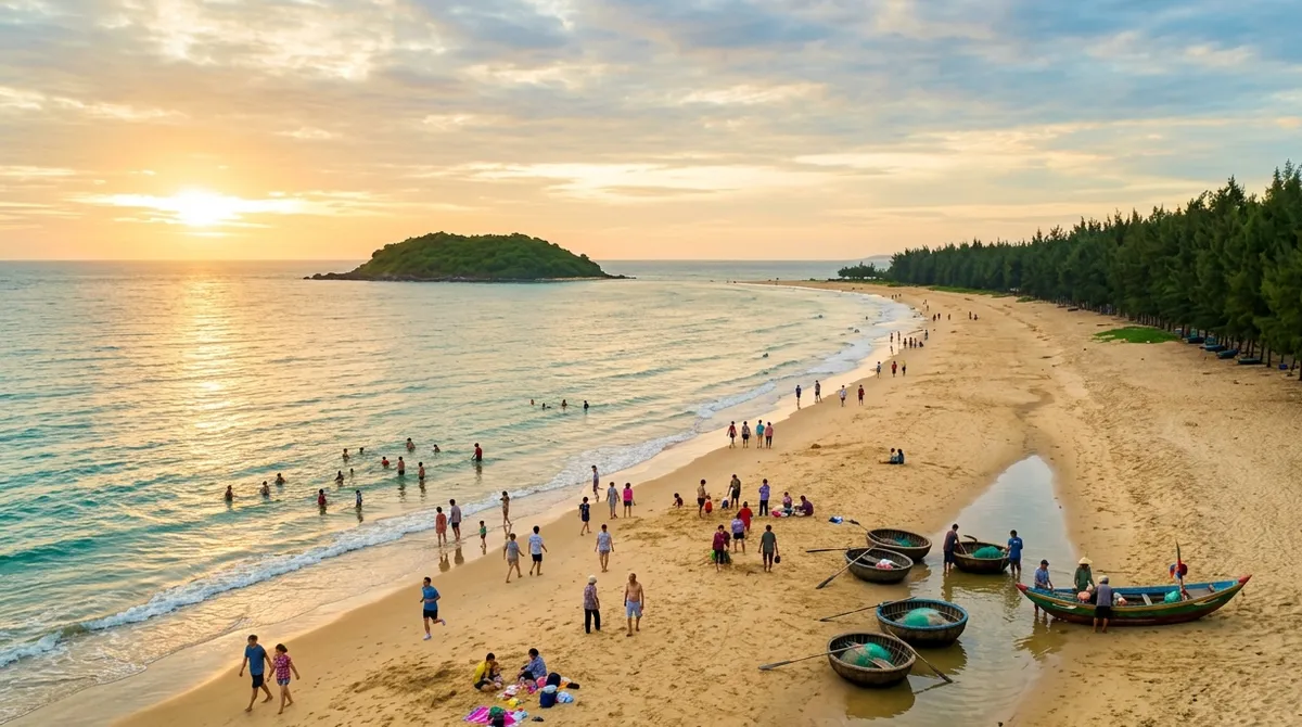 Ảnh minh họa du khách tắm biển sáng sớm, cẩm nang du lịch Cửa Lò