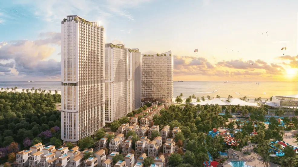 Phối cảnh minh họa tháp căn hộ và biệt thự ven biển Cửa Lò hướng Đông