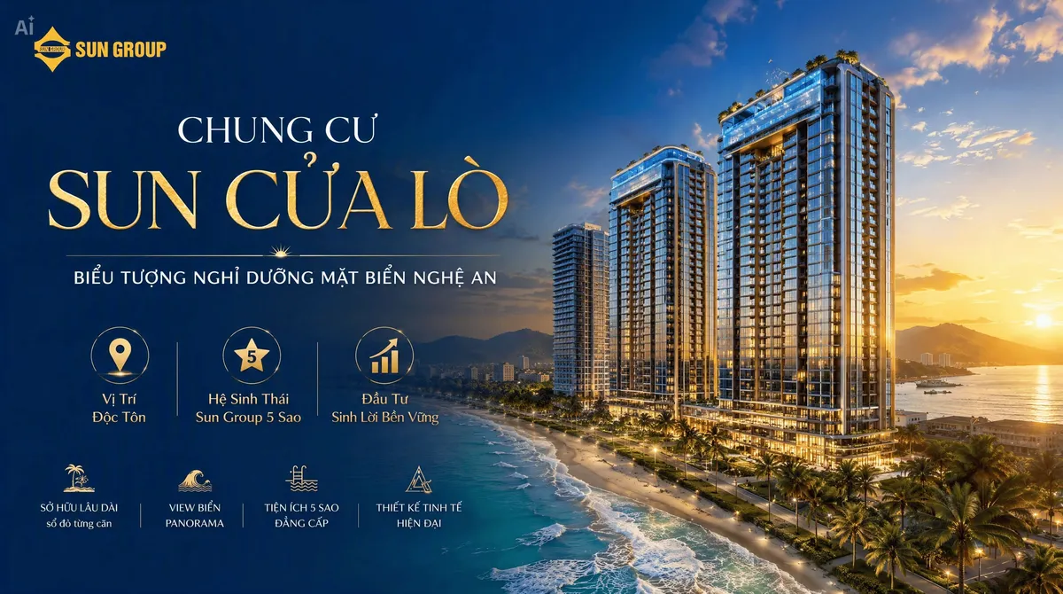 Phối cảnh minh họa tháp căn hộ ven biển nơi dự kiến có studio Sun Cửa Lò