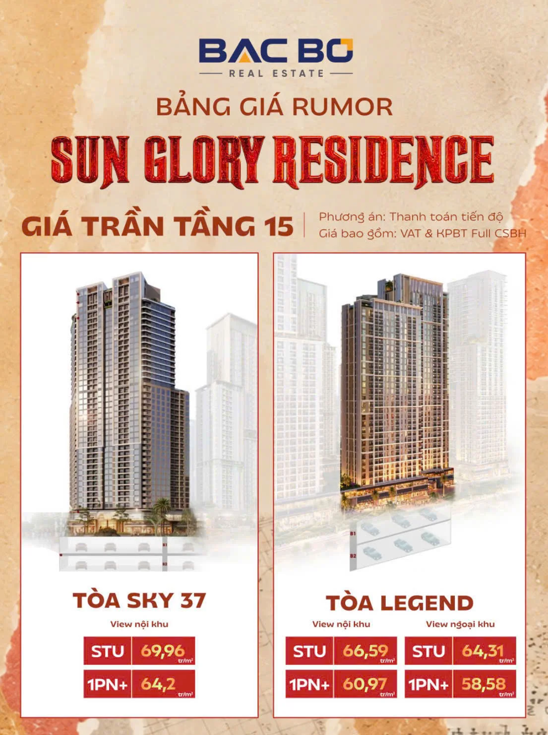 Bảng giá Rumor dự án căn hộ Sun Group tại Vinh, tháng 10/2026