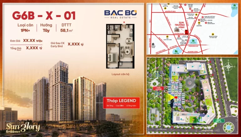 Phiếu căn 1PN+ G6B-X-01 tòa Legend Sun Glory Residence Vinh, hướng Tây, 58,1 m²