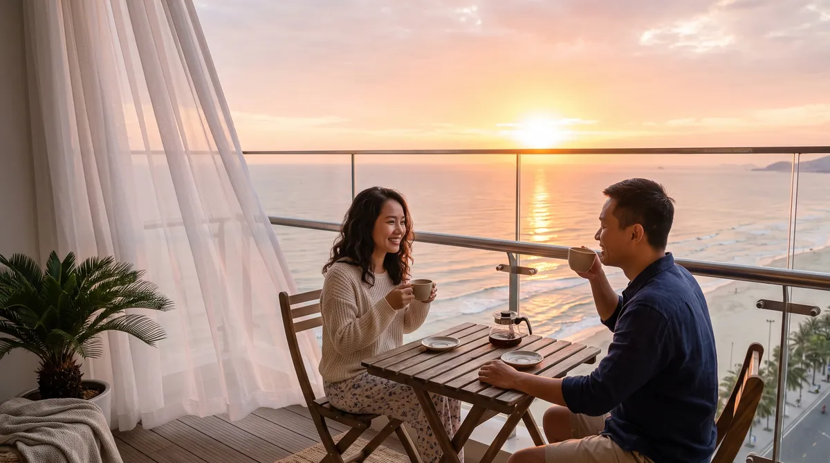 Ảnh minh họa ban công căn hộ view biển Cửa Lò lúc bình minh