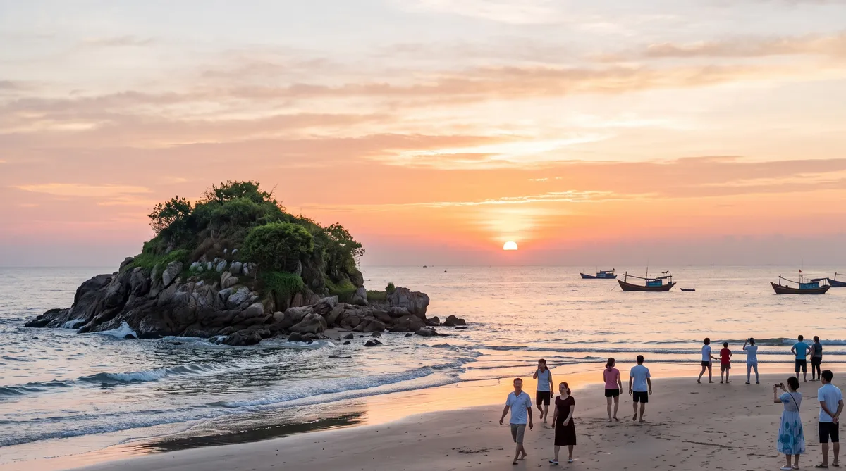 Ảnh minh họa ngắm bình minh Cửa Lò bên đảo Lan Châu, thuyền cá trên biển