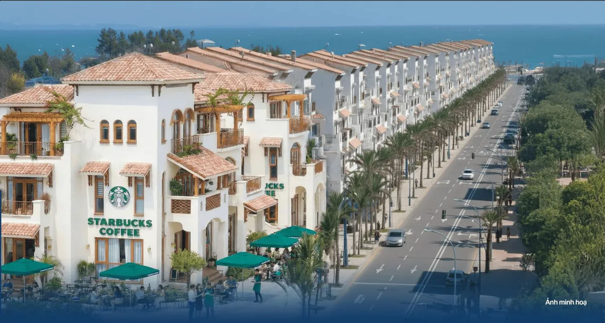 Phối cảnh minh họa dãy nhà phố mái ngói đỏ ven biển Sun Cửa Lò